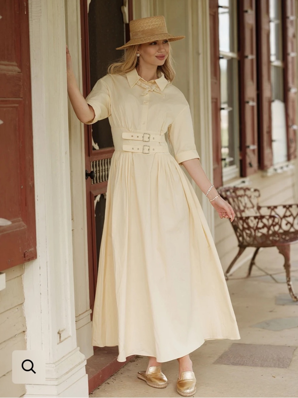 Double-Buckle Maxi Shirtdress in Cream